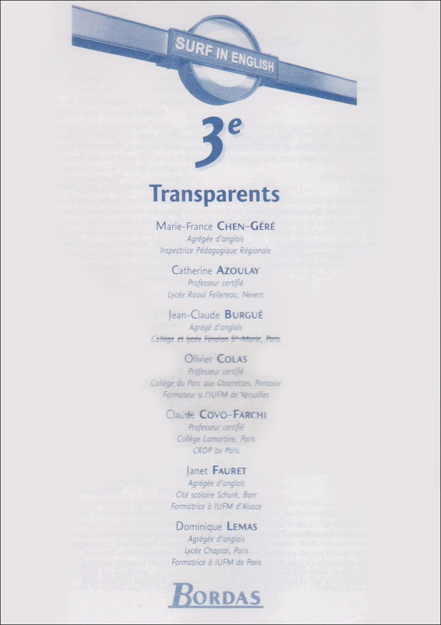 Surf in English 3e : pochette de transparents book