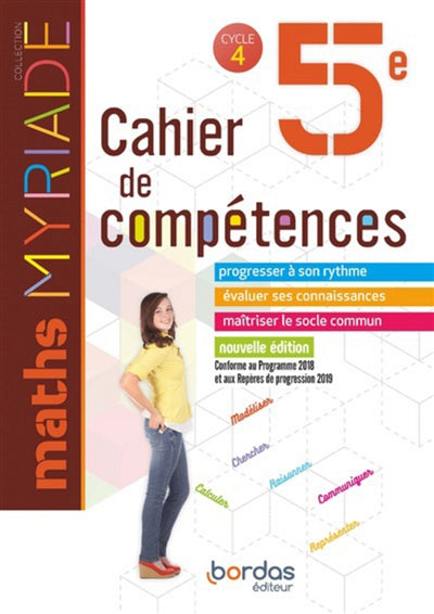 Product Image: Maths 5e, cycle 4 : cahier de compétences : conforme au programme 2018 et aux repères de progression 2019