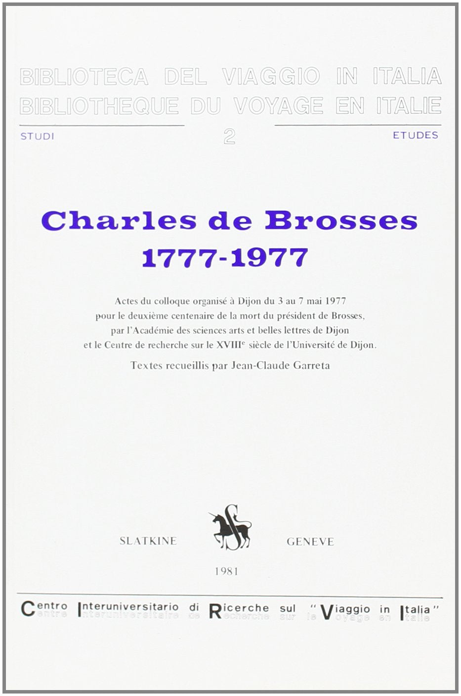 De Brosses Charles 1777-1977. Actes 2e Centenaire book