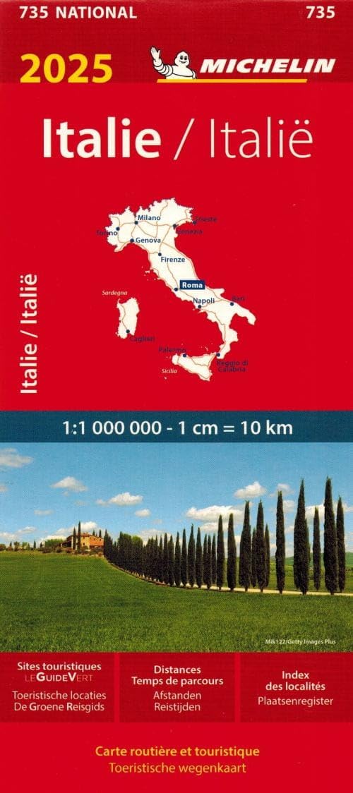ITALIE ITALIË 11735 2025: wegenkaart Schaal 1 : 1.000.000 (Nationale kaarten Michelin) Leisure, Home & Garden
