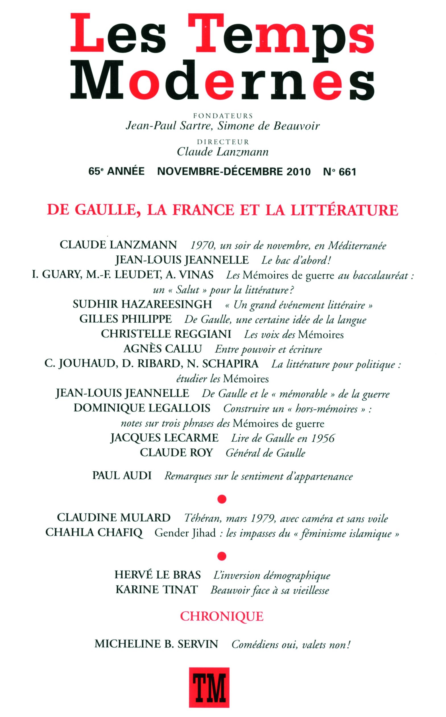 Les Temps Modernes, N° 661, Novembre-Déc : De Gaulle, la France et la littérature Books