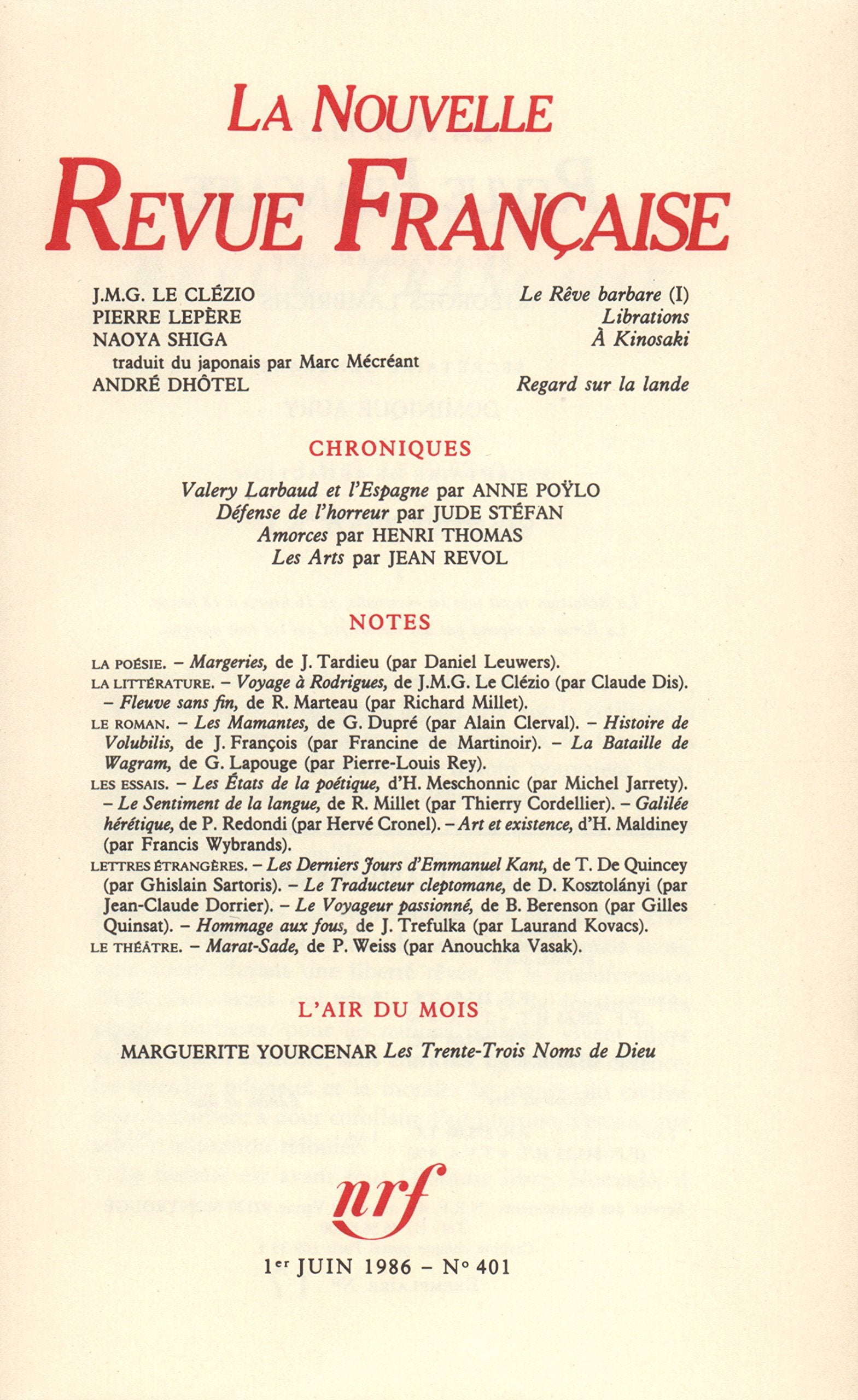 La N.R.F. numéro 401, juin 1986 book