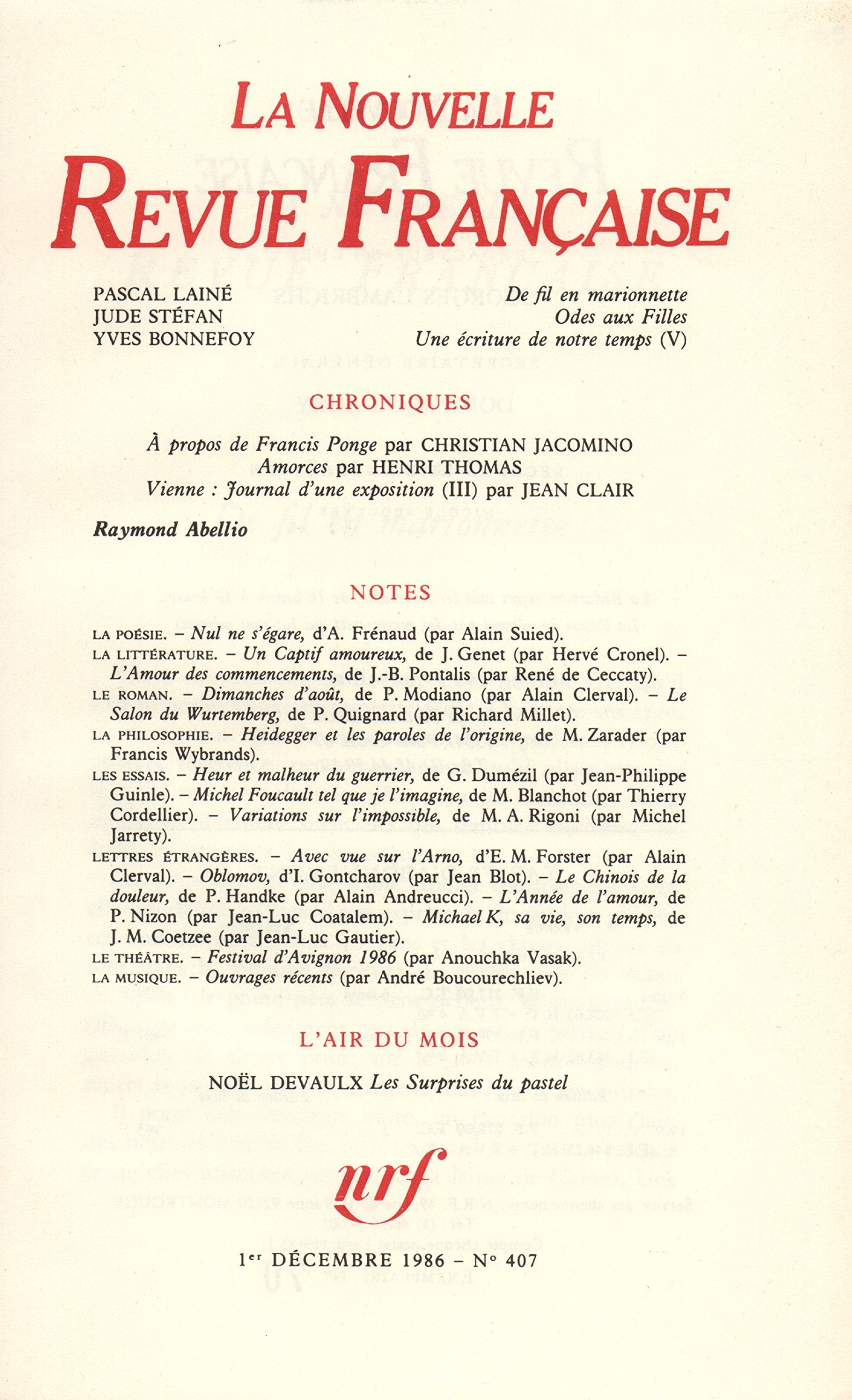 La N.R.F. numéro 407, décembre 1986 book