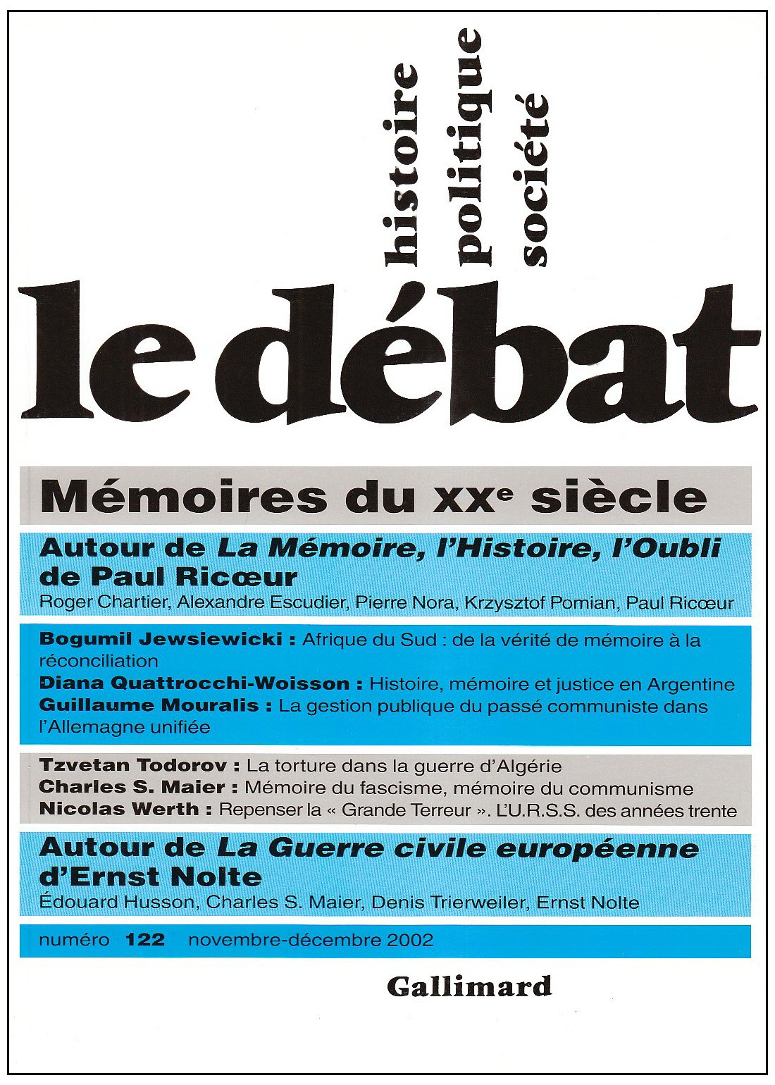 Le Débat, numéro 122 : Mémoires du 20e siècle book