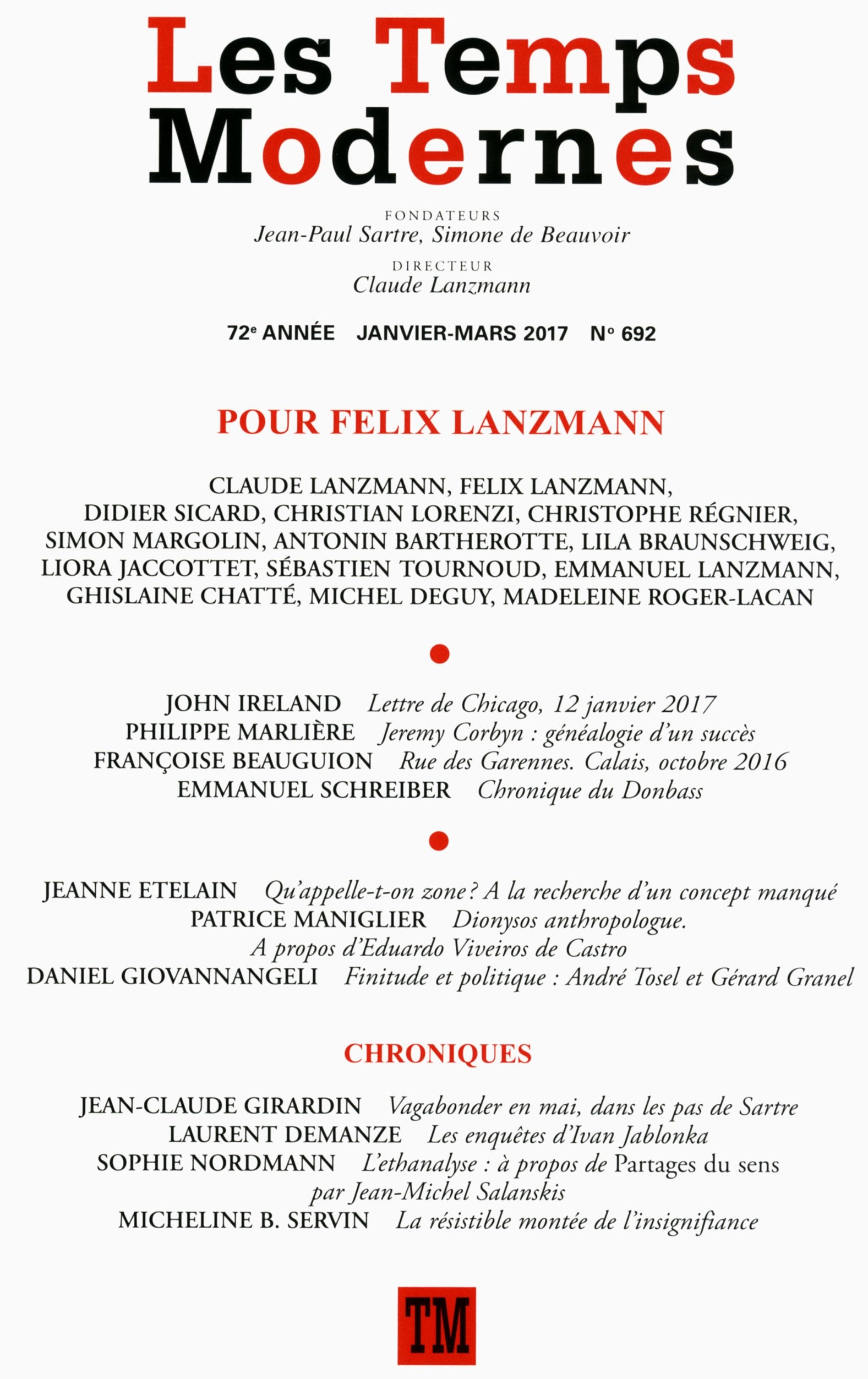 Les Temps Modernes, N° 692, janvier-mars 2017 : Pour Felix Lanzmann Books