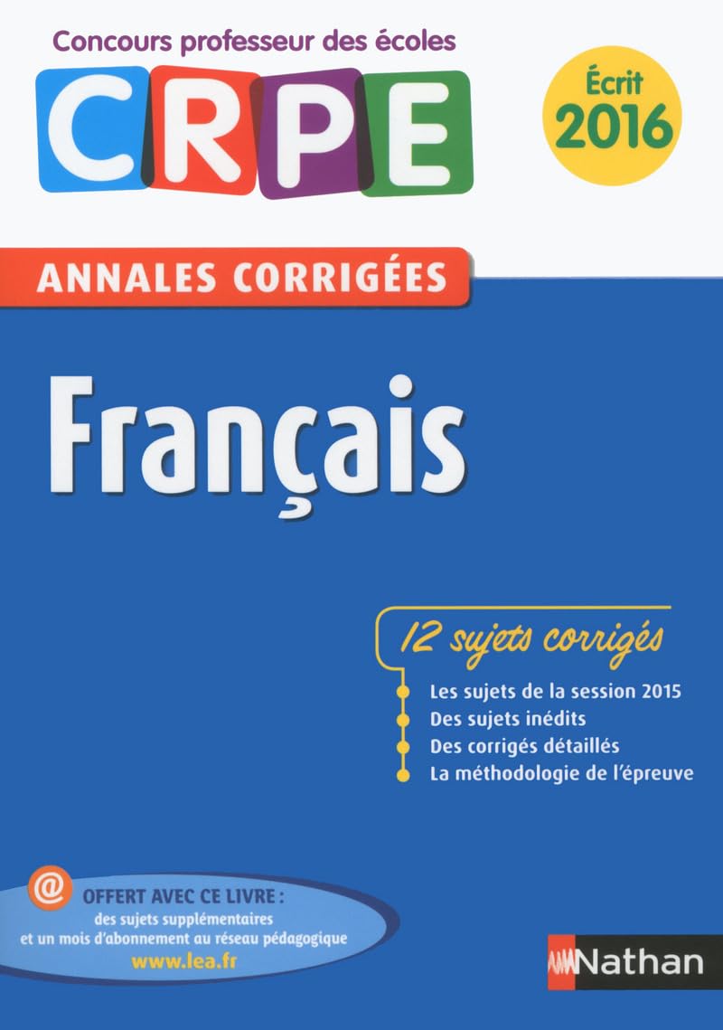 Français - Annales corrigées Concours professeur des écoles Ecrit 2016 Books