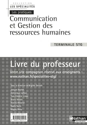 Communication et gestion des ressources humaines Tle STG: Livre du professeur book