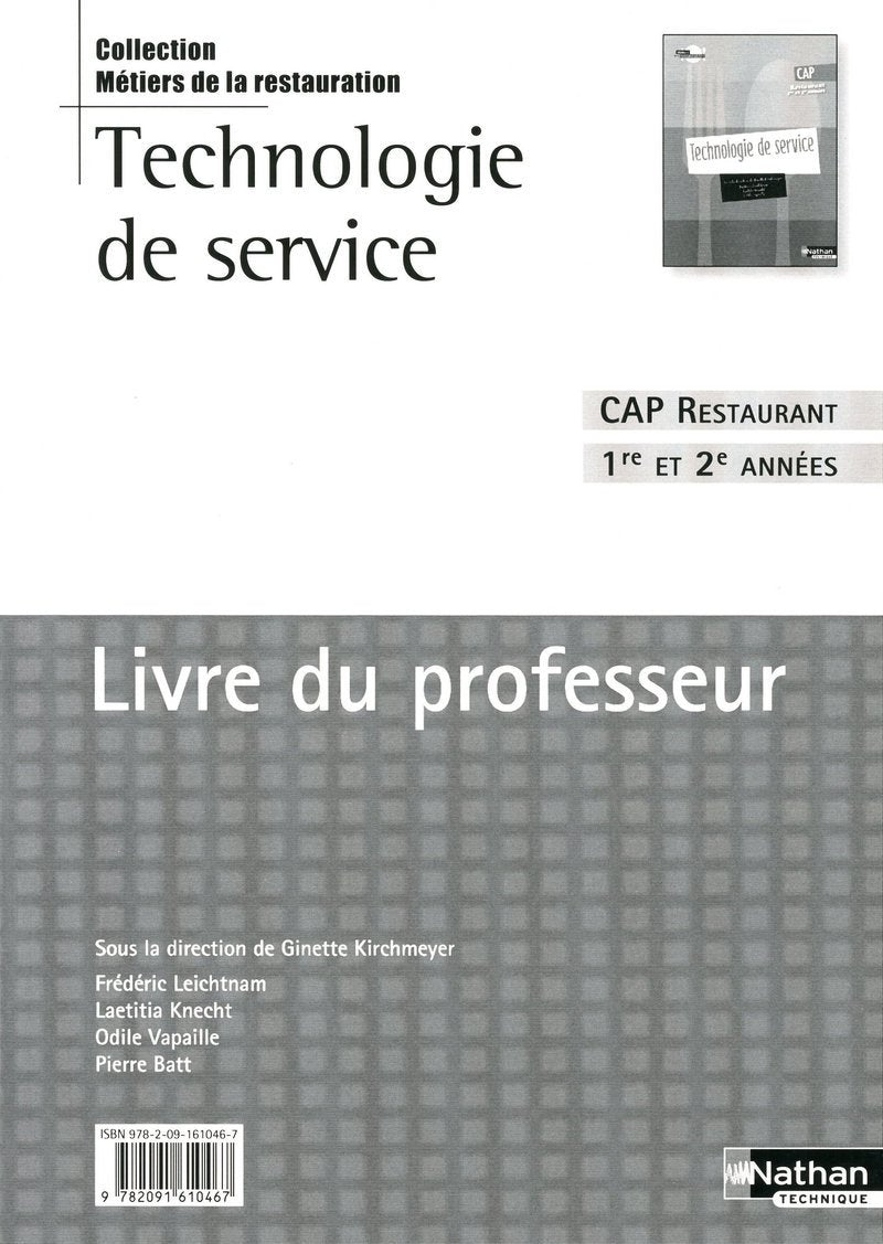 Technologie de service - CAP Restaurant Livre du professeur Livre du professeur Education & Training
