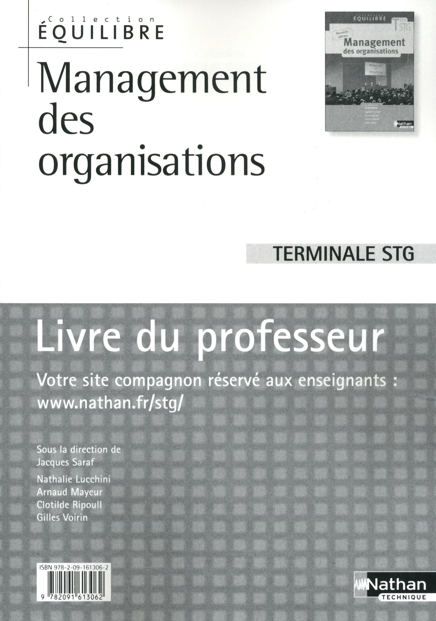 Management des organisations Tle STG: Livre du professeur book