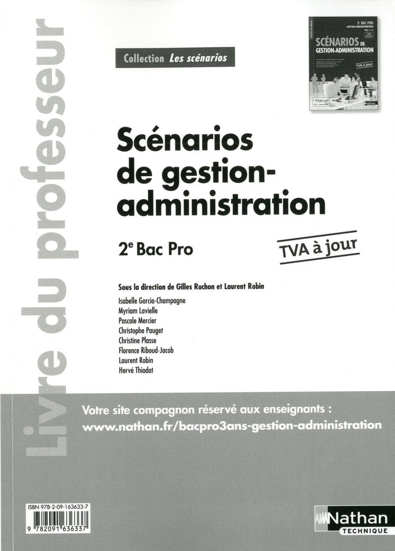 Scénarios de gestion-administration 2e Bac Pro: Tome unique - Livre du professeur Books