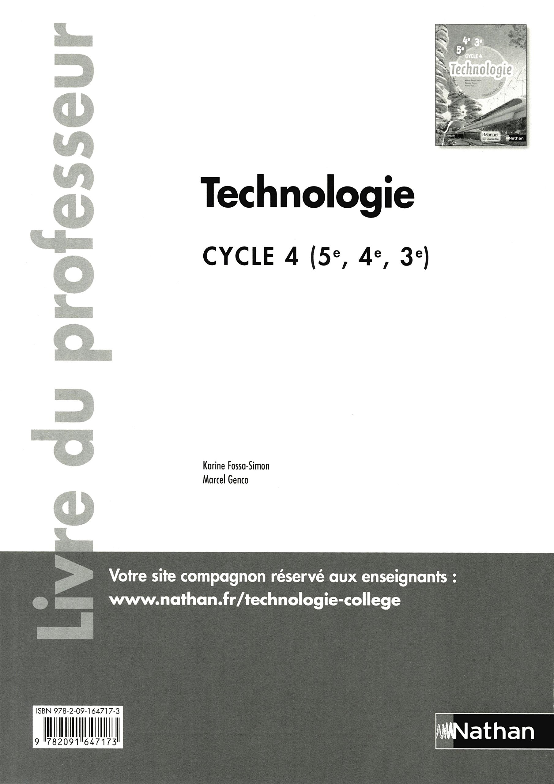 Technologie cycle 4 (5ème/4ème/3ème) - professeur - 2016: Livre du professeur Education & Training