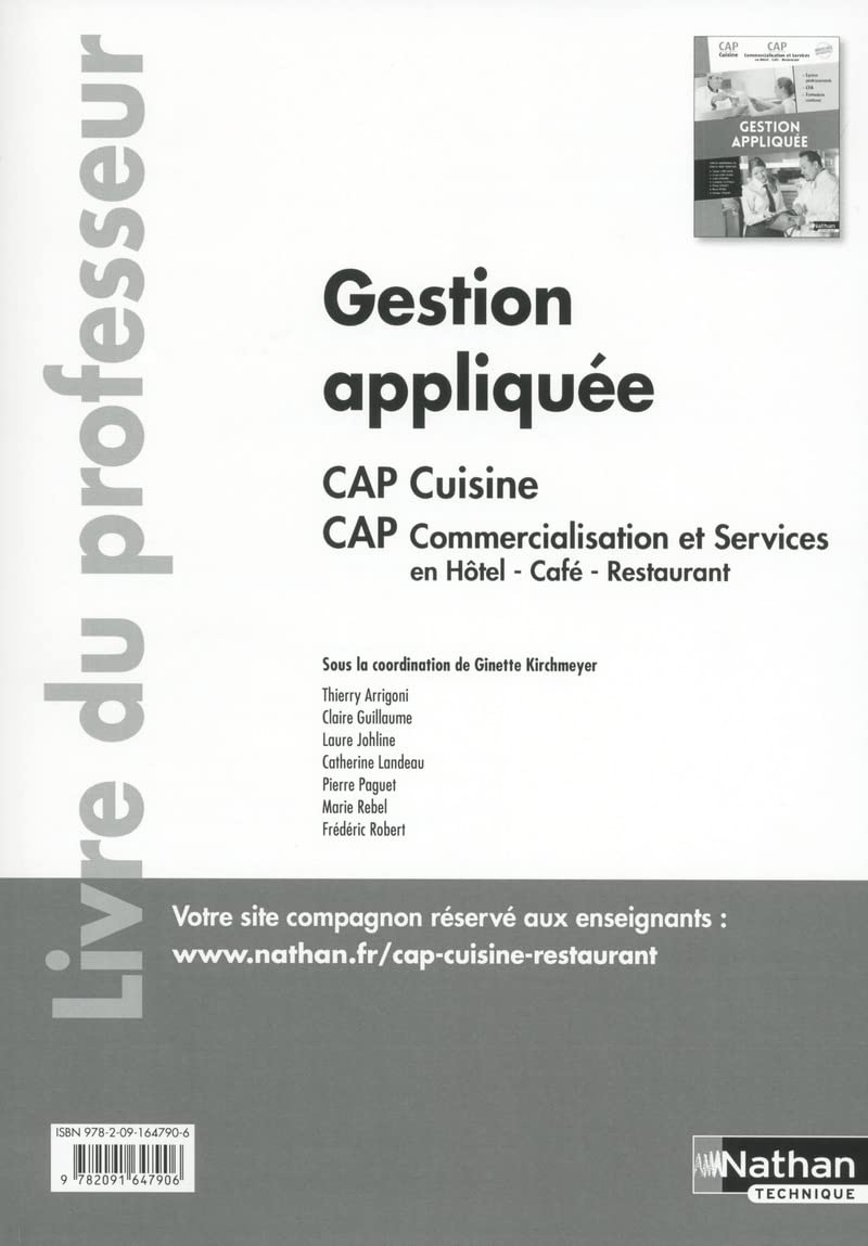 Gestion appliquée - CAP Cuisine/CAP Commercialisation et services en HCR 1ère/2ème années - Prof.: Livre du professeur Education & Training