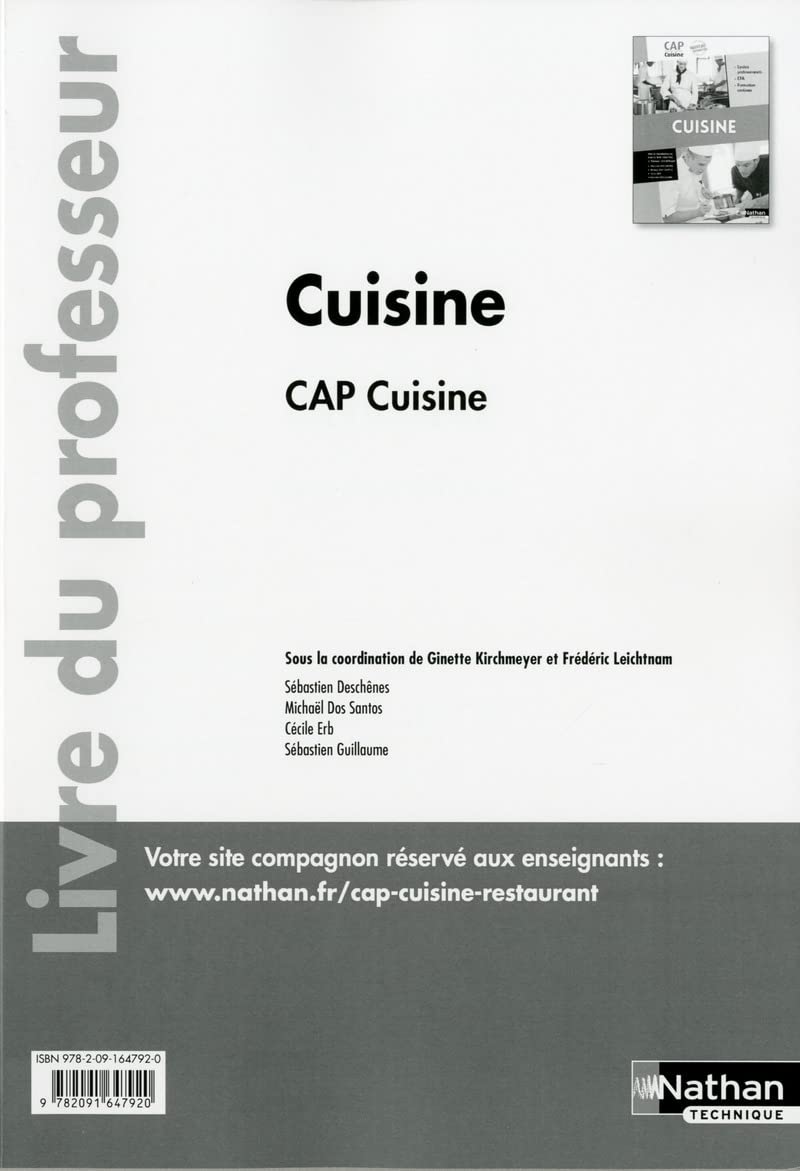 Cuisine - CAP Cuisine 1ère et 2ème années - Professeur - 2017: Livre du professeur Education & Training