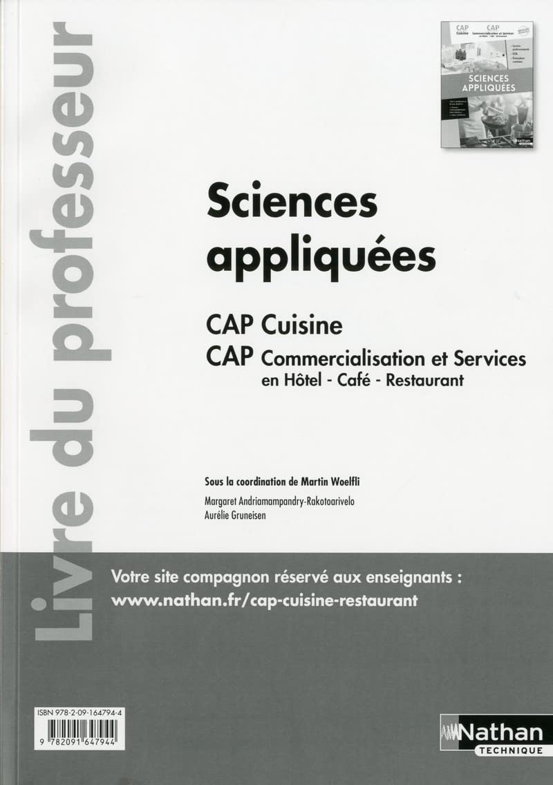 Sciences appliquées - CAP Cuisine/CAP Commercialisation et services en HCR - LIVRE DU PROFESSEUR book