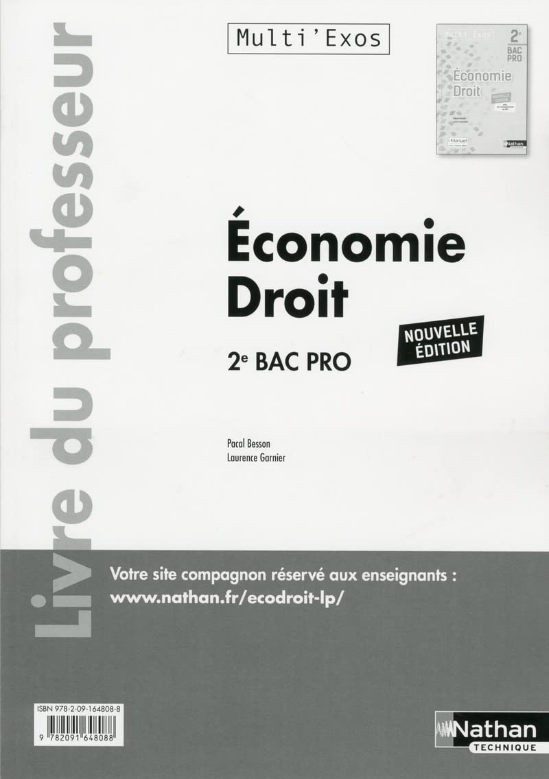 Economie Droit - 2ème BAC PRO (Multi'Exos) Professeur - 2017: Livre du professeur Education & Training