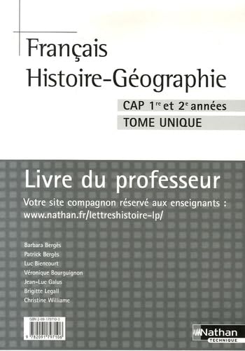 Français Histoire-Géographie CAP 1e et 2e année Tome unique: Livre du professeur book