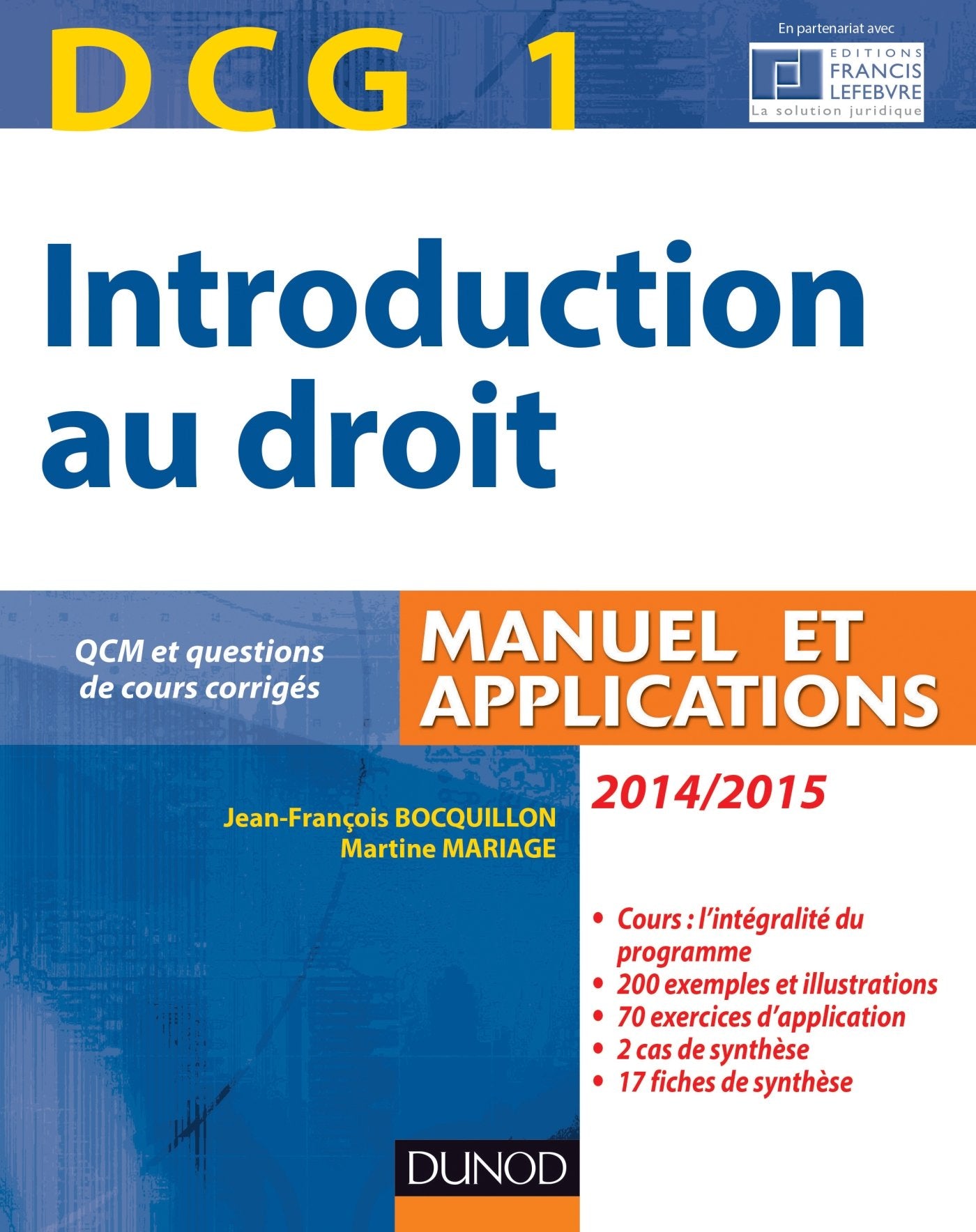 DCG1 Introduction au droit Manuel et applications: Avec QCM et questions de cours corrigés book