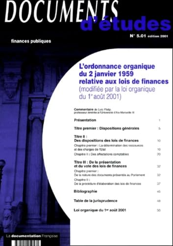 L'ordonnance organique du 2 janvier 1959 relative aux lois de finances : modifiée par la loi organique du 1er août 2001 Books