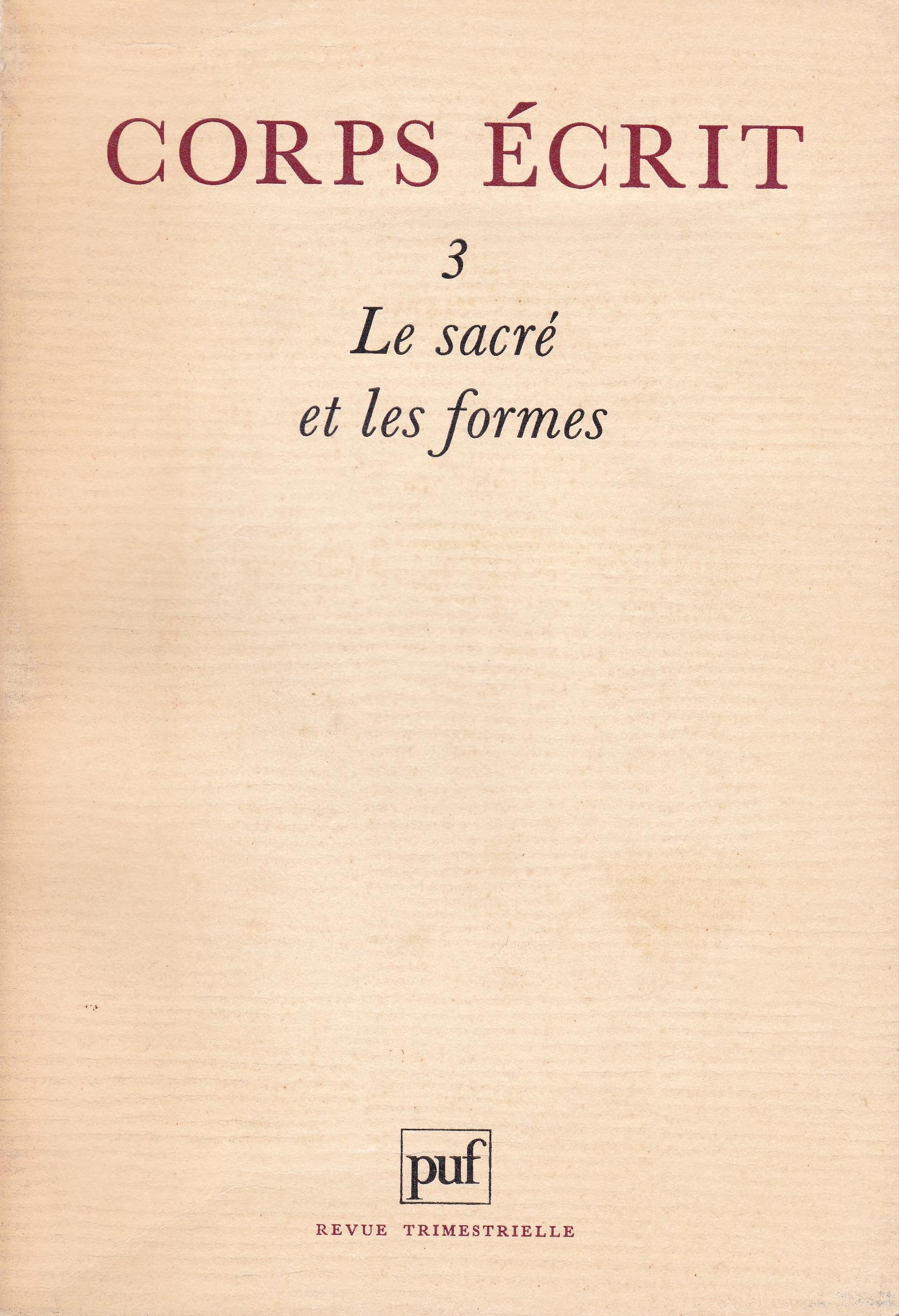 Le sacré et les formes - Corps écrit n° 3 book
