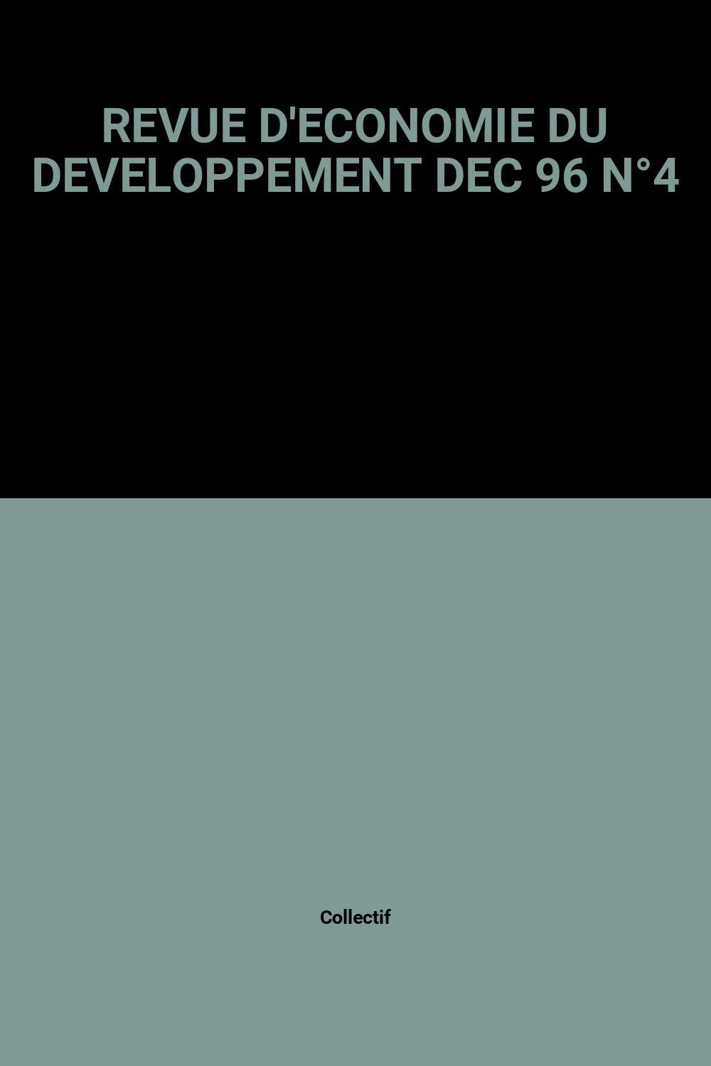 Revue D'Economie Du Developpement Dec 96 N°4 book