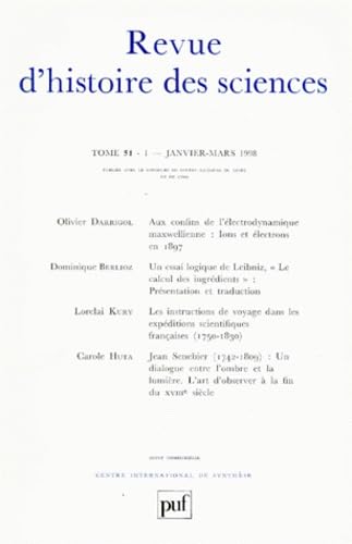 Revue d'Histoire des Sciences, 1998, numéro 1, tome 51 book