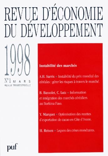 Revue d'économie du développement, n° 1 (1998). Instabilité des marchés Books