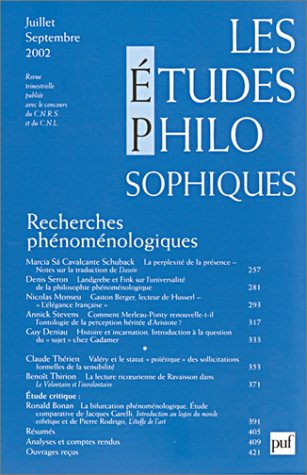 Les Etudes Philosophique, juillet-septembre 2002 : Recherches phénoménologiques book
