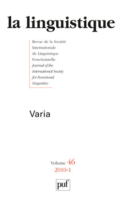 Linguistique (La), n° 1 (2010). Varia book