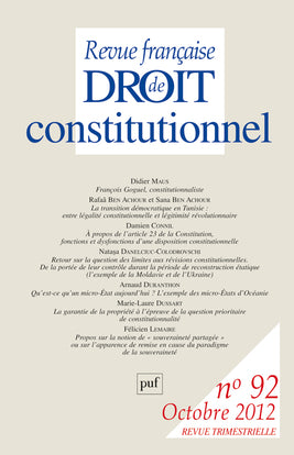 Revue française de droit constitutionnel, n° 92 Law