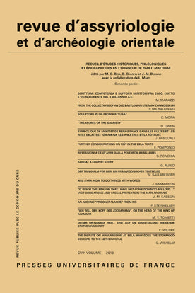 Revue d'assyriologie et d'archéologie orientale, n° 107. Recueil d'études historiques, philologiques et épigraphiques en l'honneur de Paolo Matthiae : seconde partie Natural Sciences
