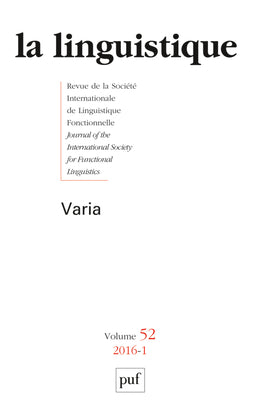 Linguistique (La), n° 1 (2016). Varia book
