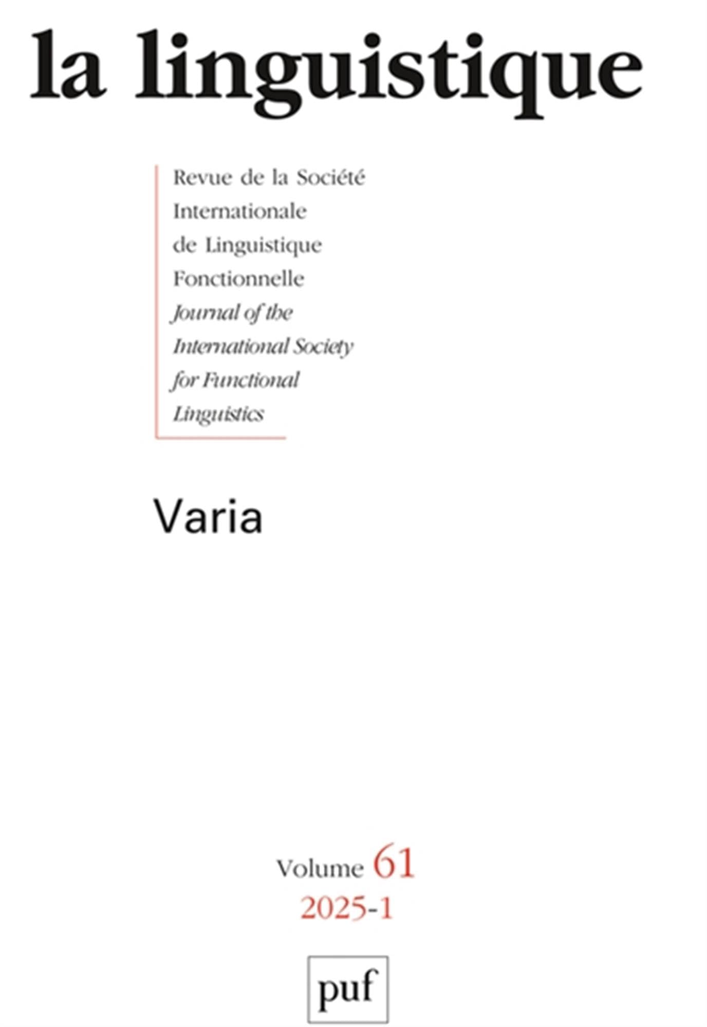 LA LINGUISTIQUE 2025, VOL. 61(1) book