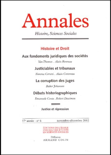Annales Histoire, Sciences sociales N° 6 Novembre-Décembre 2002 : Histoire et droit book