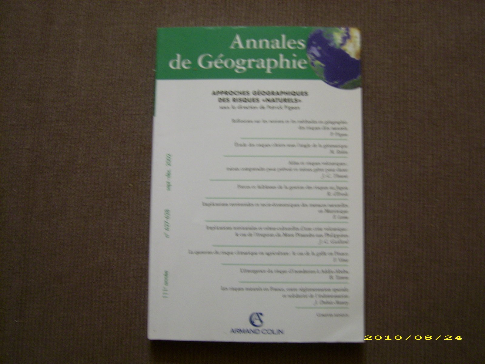 Annales de Géographie N° 627-628 Septembre-Décembre 2002 : Approches géographiques des risques naturels book