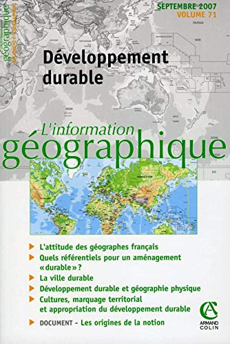 L'information géographique - Vol. 71 (3/2007) Développement durable: Développement durable book