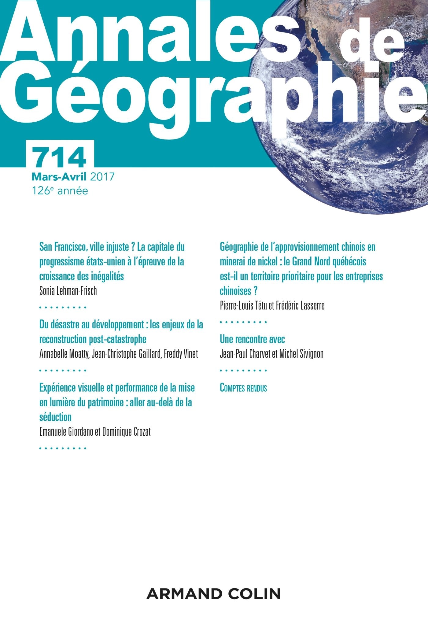 Annales de géographie n° 714 (2/2017) Varia: Varia book