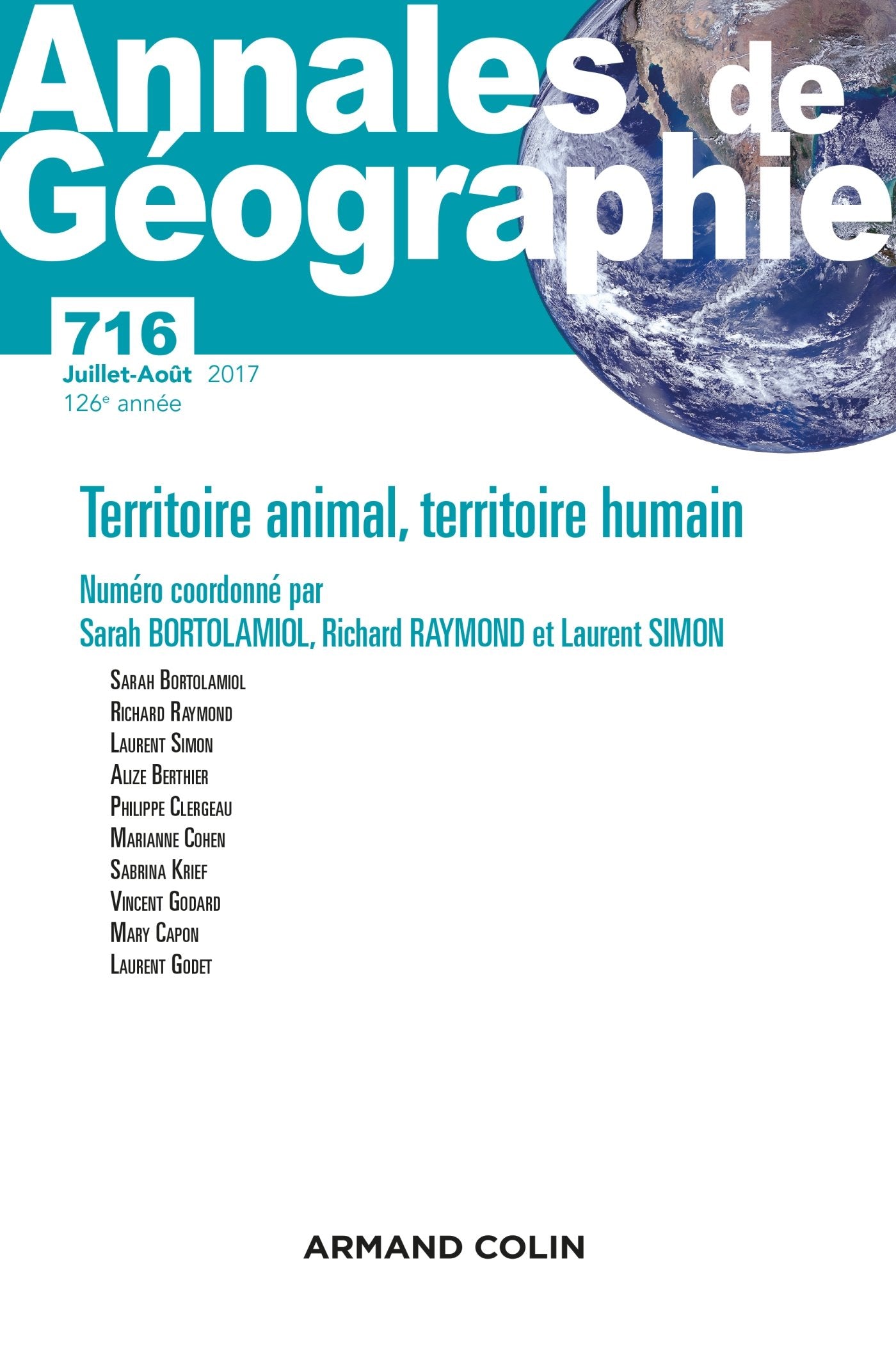 Annales de géographie n° 716 (4/2017) Territoire des hommes, territoire des animaux: Territoire des hommes, territoire des animaux book