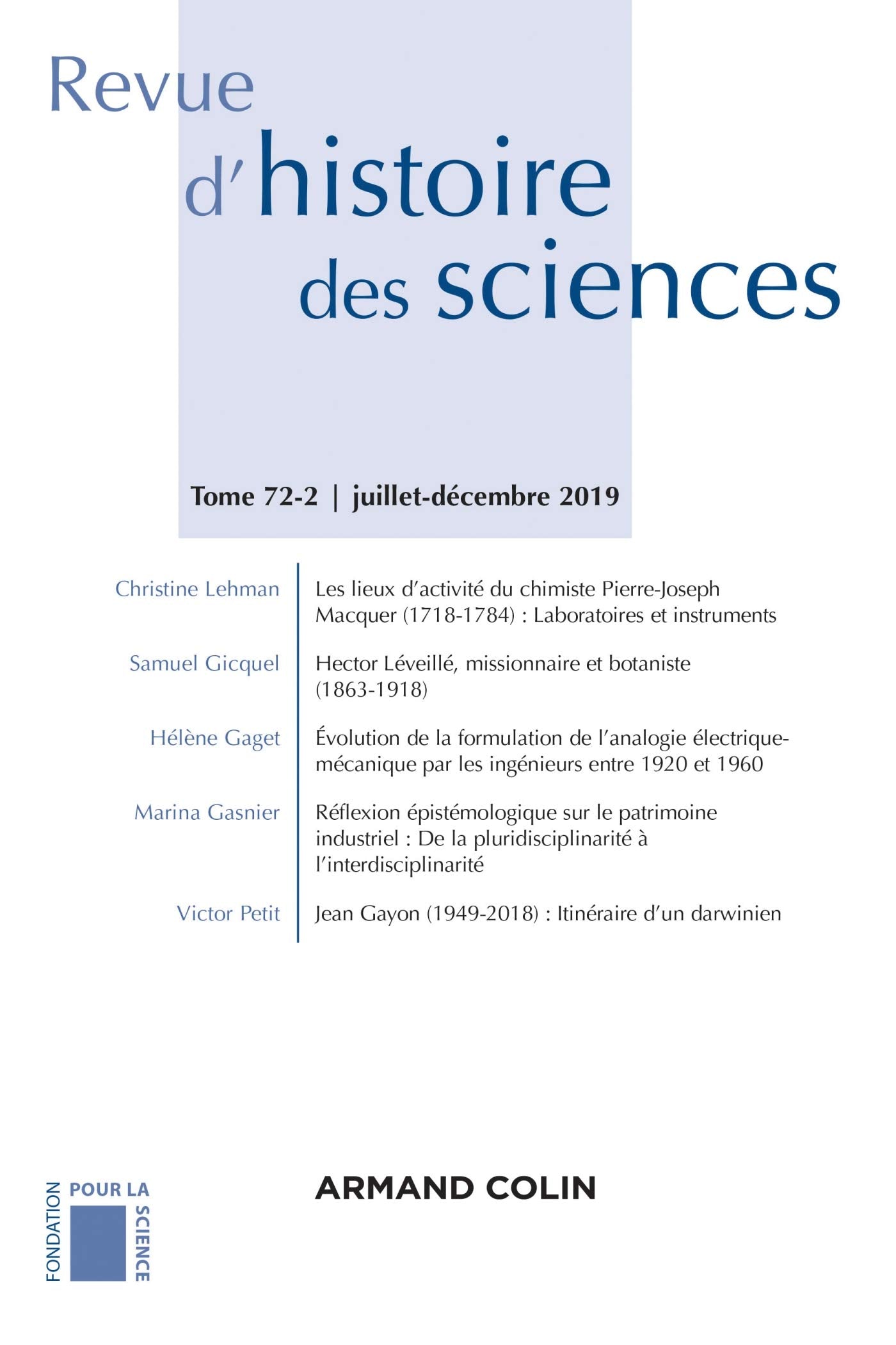 Revue d'histoire des sciences 2/2019 Varia: 2/2019 Varia book