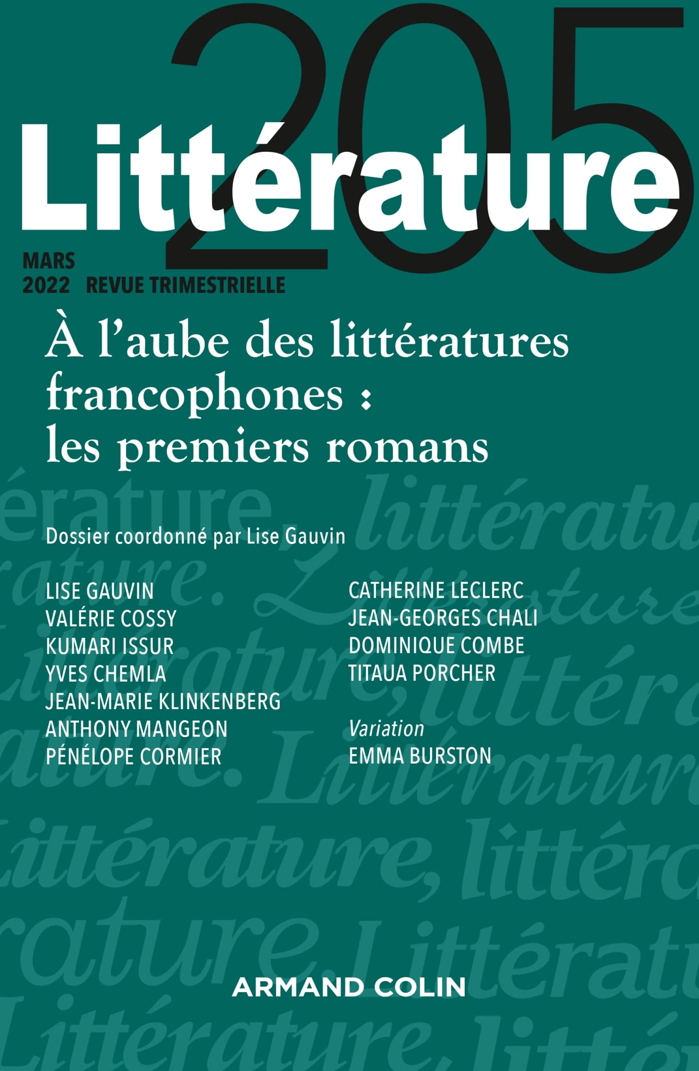 Littérature Nº205 1/2022 À l'aube des littératures francophones : les premiers romans Books