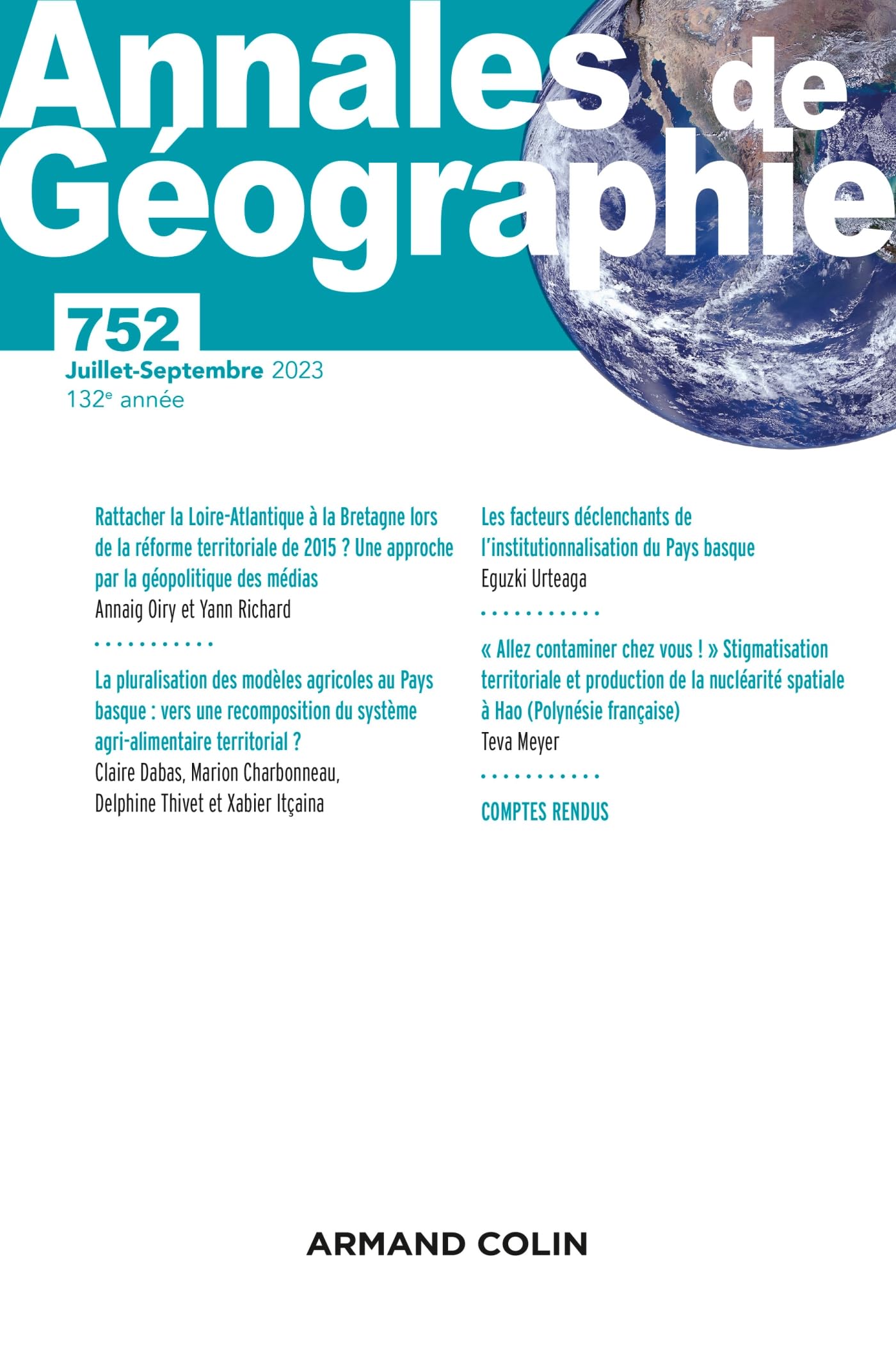 Annales de géographie - N°752 4/2023 book