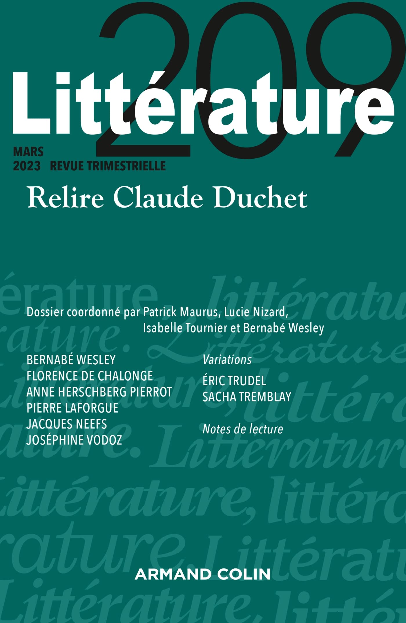 Littérature Nº209 1/2023: Relire Claude Duchet Books