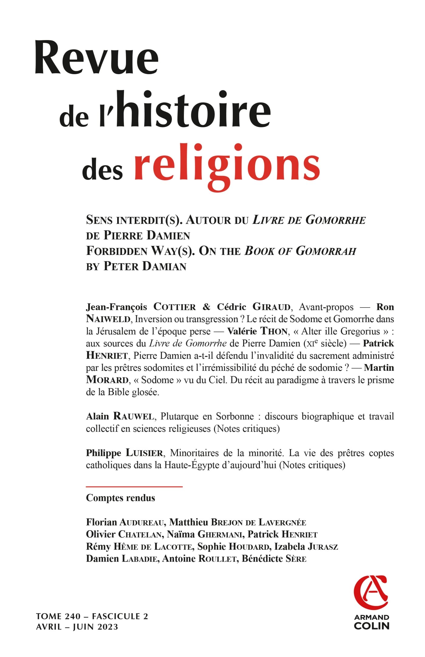 Revue de l'histoire des religions - Nº2/2023 book