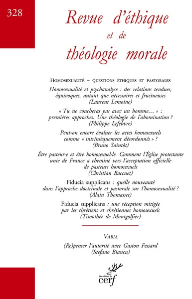 Revue d'éthique et de théologie morale, n° 328. Homosexualité : questions éthiques et pastorales Religion & Esotericism