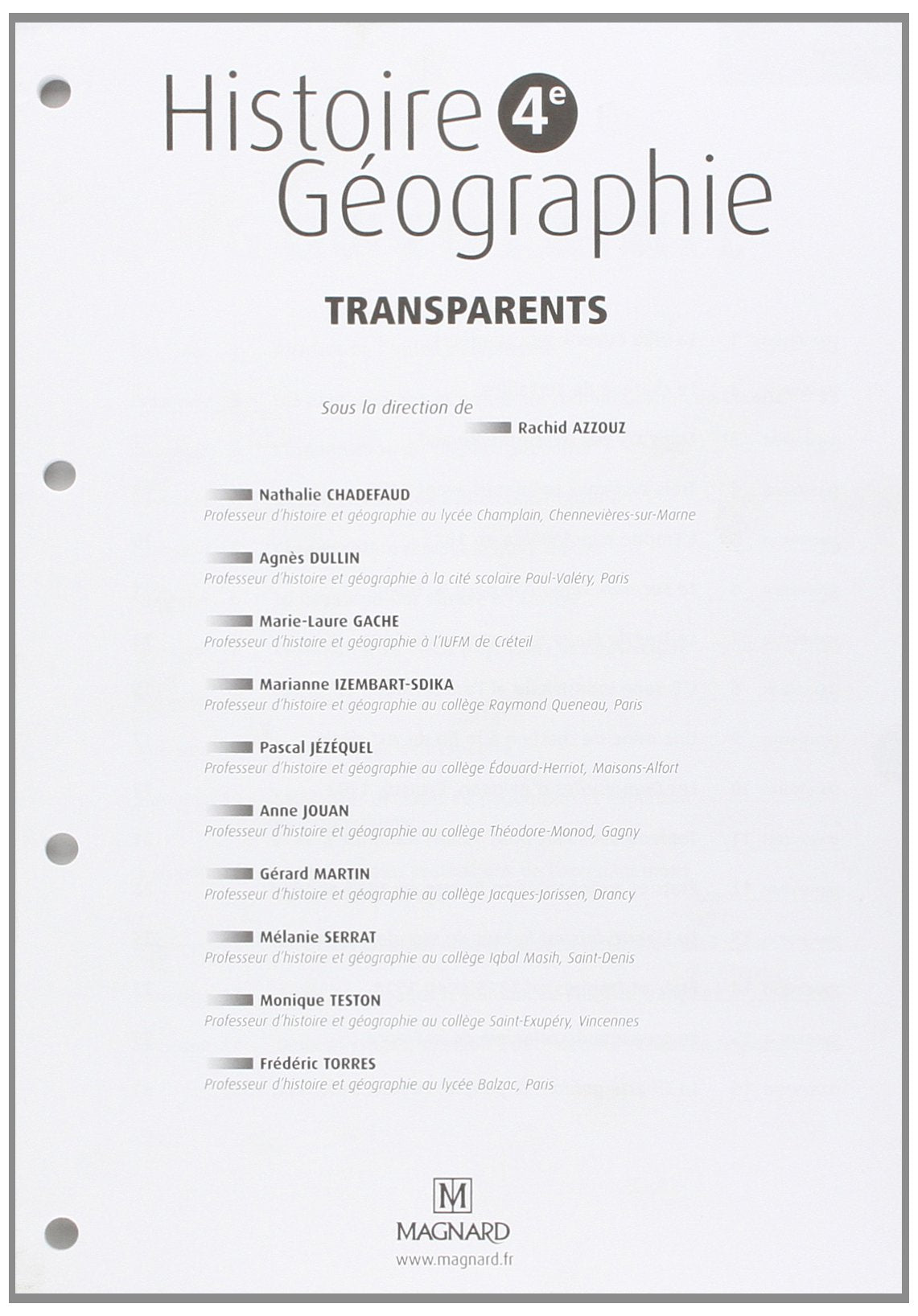 Classeur 4e Transparents Histoire Geographie book