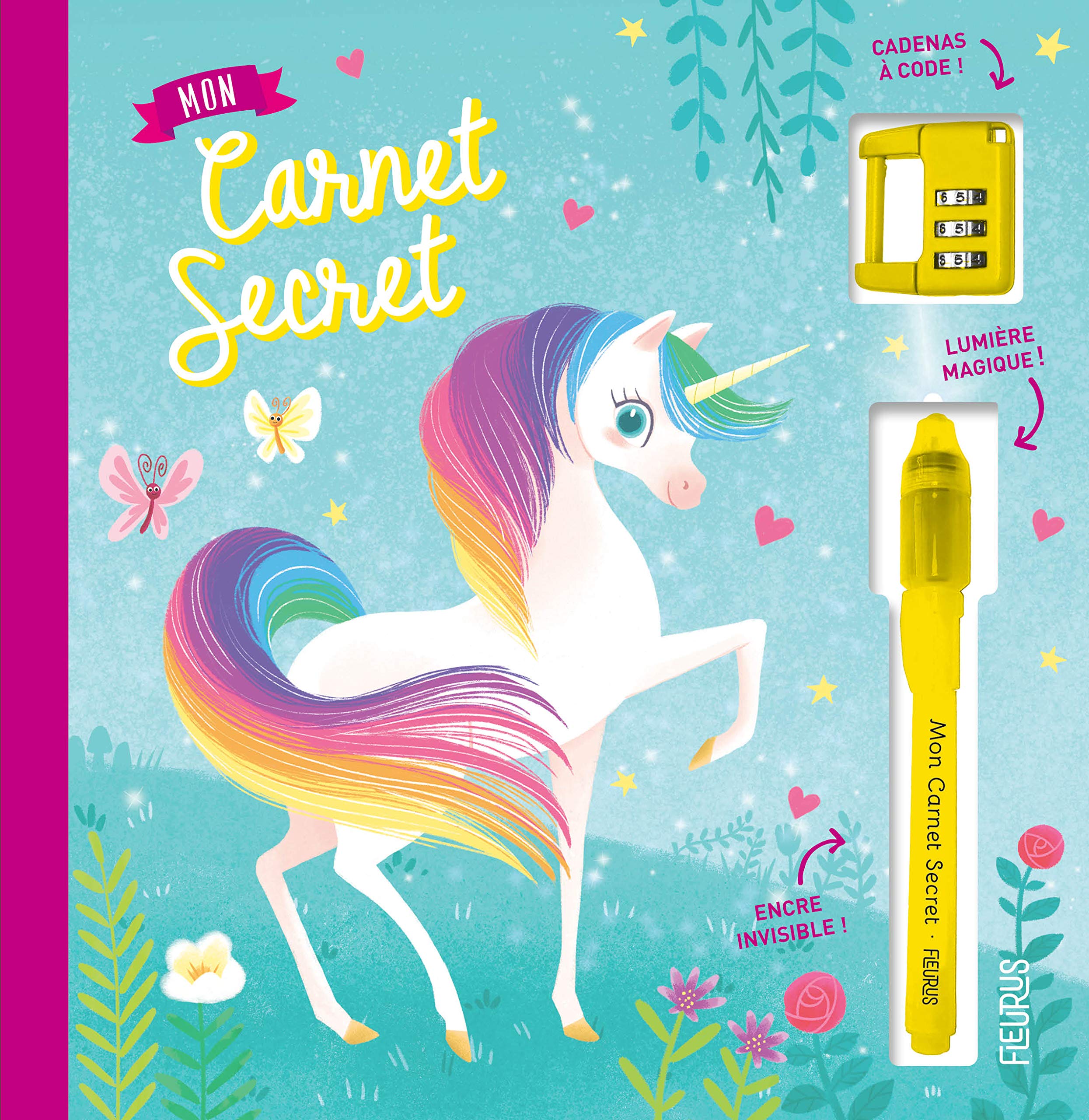Mon carnet secret - licornes: Avec un cadenas à code et un stylo à encre invisible et lumière magique Children's books