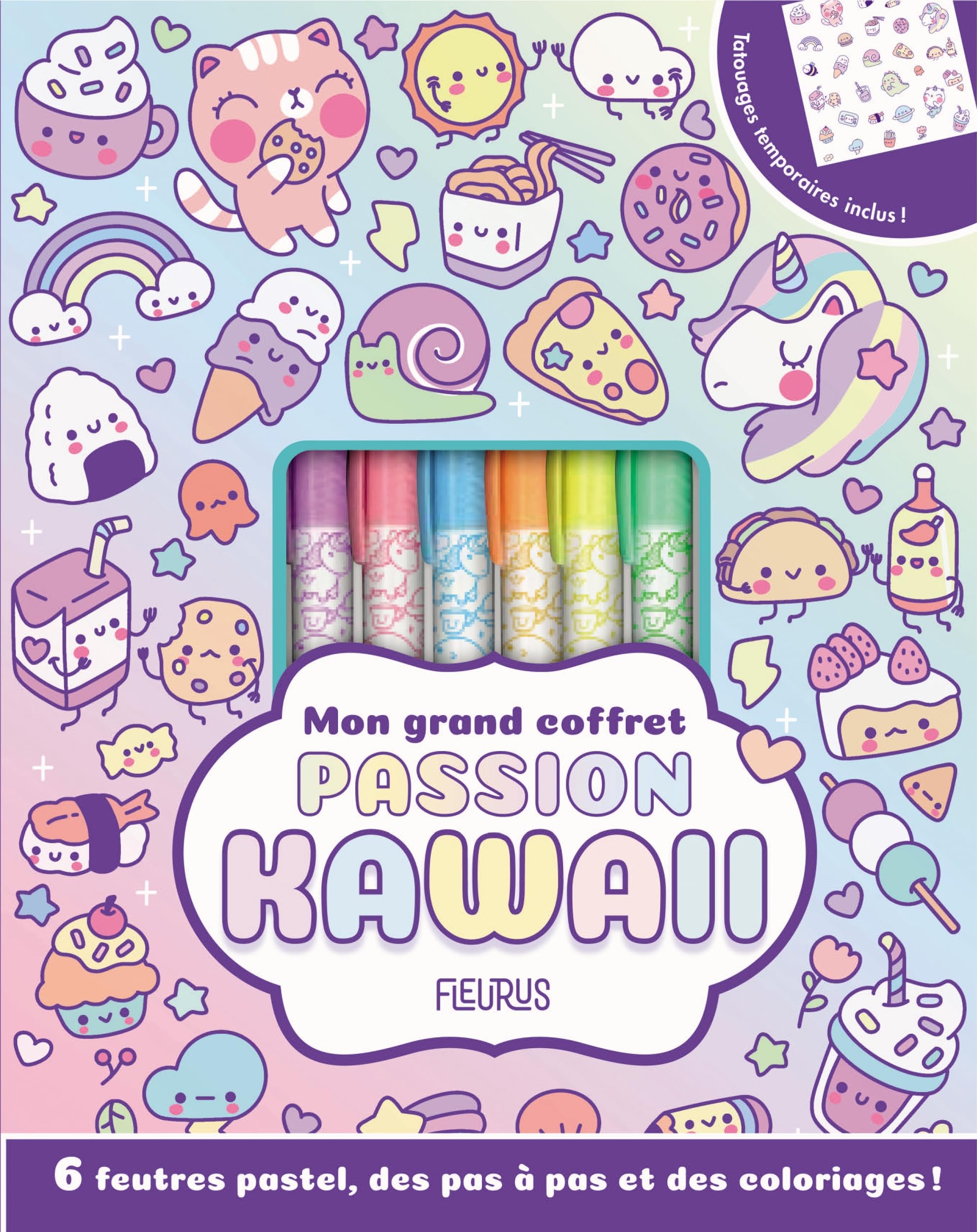 Mon grand coffret passion kawaii: Avec 6 feutres et une planche de tatouages éphémères Non-fiction