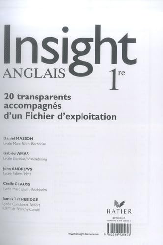 Anglais 1e Insight: 20 transparents accompagnés d'un Fichier d'exploitation book