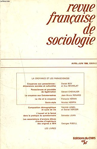 Revue française de sociologie, avril juin 1986, XXVII-2 book