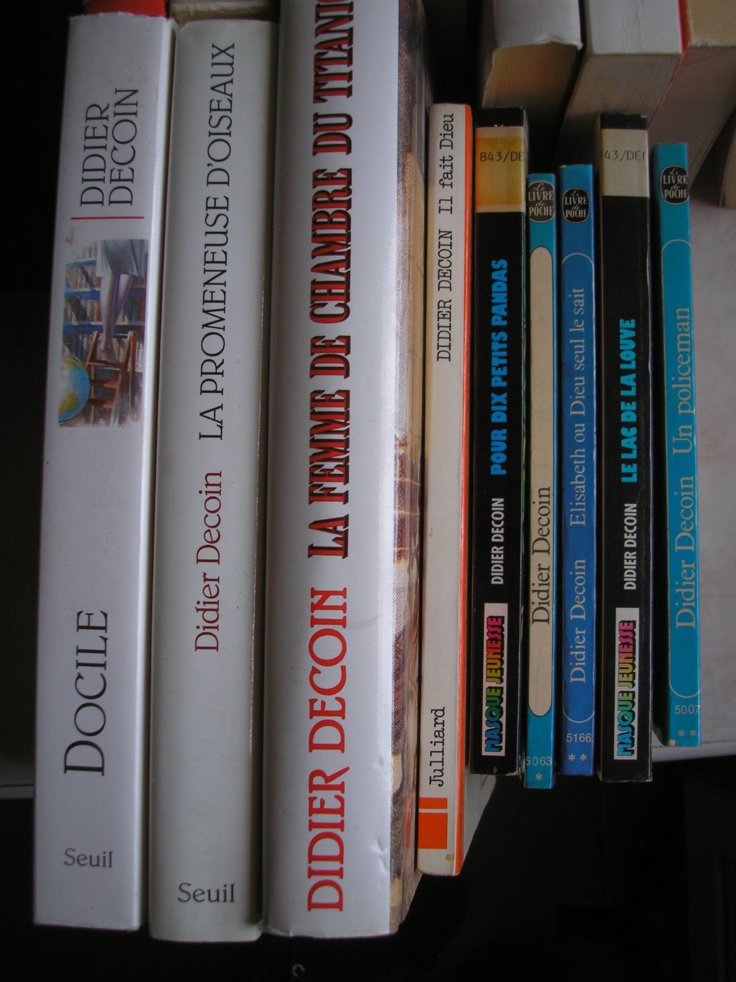 D. decoin - lot 17 livres : un policeman - le lac de la louve - elisabeth ou dieu seul le sait - laurence - pour dix petits pandas - il fait dieu - la femme de chambre du titanic - la promeneuse d'oiseaux - abraham de brooklyn - les trois vies de babe... book