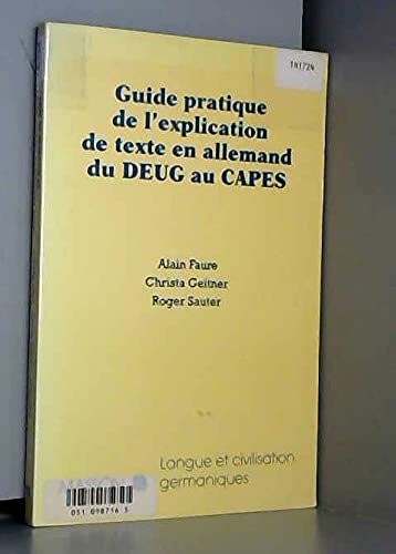 Guide pratique de l'explication de texte en allemand du DEUG au CAPES Books